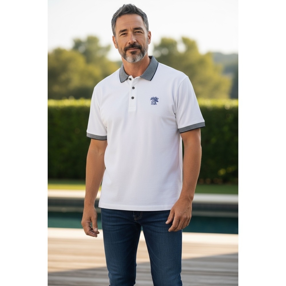 Antigua White & Checkered Accents "UK" Embroidered‎ Polo Shirt Men's Large